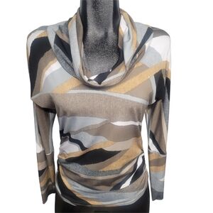 M.i.k.o Slouchy Cowl Neck Lightweight Multicolor Abstract Sweater S